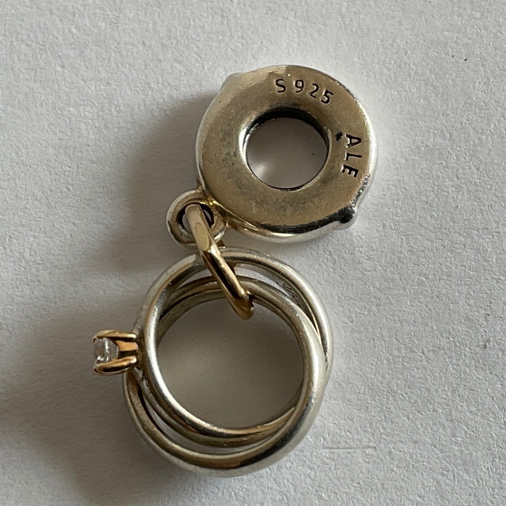 Pandora two tone double rings charm 14k gold and diamond - Picture 10 of 13